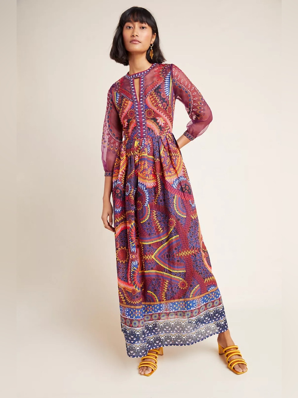 Anthropologie Embroidered Boho Maxi Dress Purple Multicolor Size 8